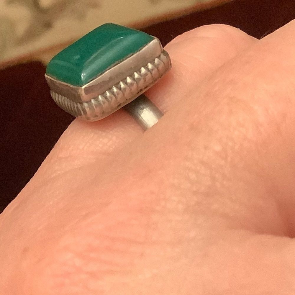 𝅺sterling SILVER 925 GREEN ONYX WOMAN RING SIZE US 7.5​ - Picture 3 of 10